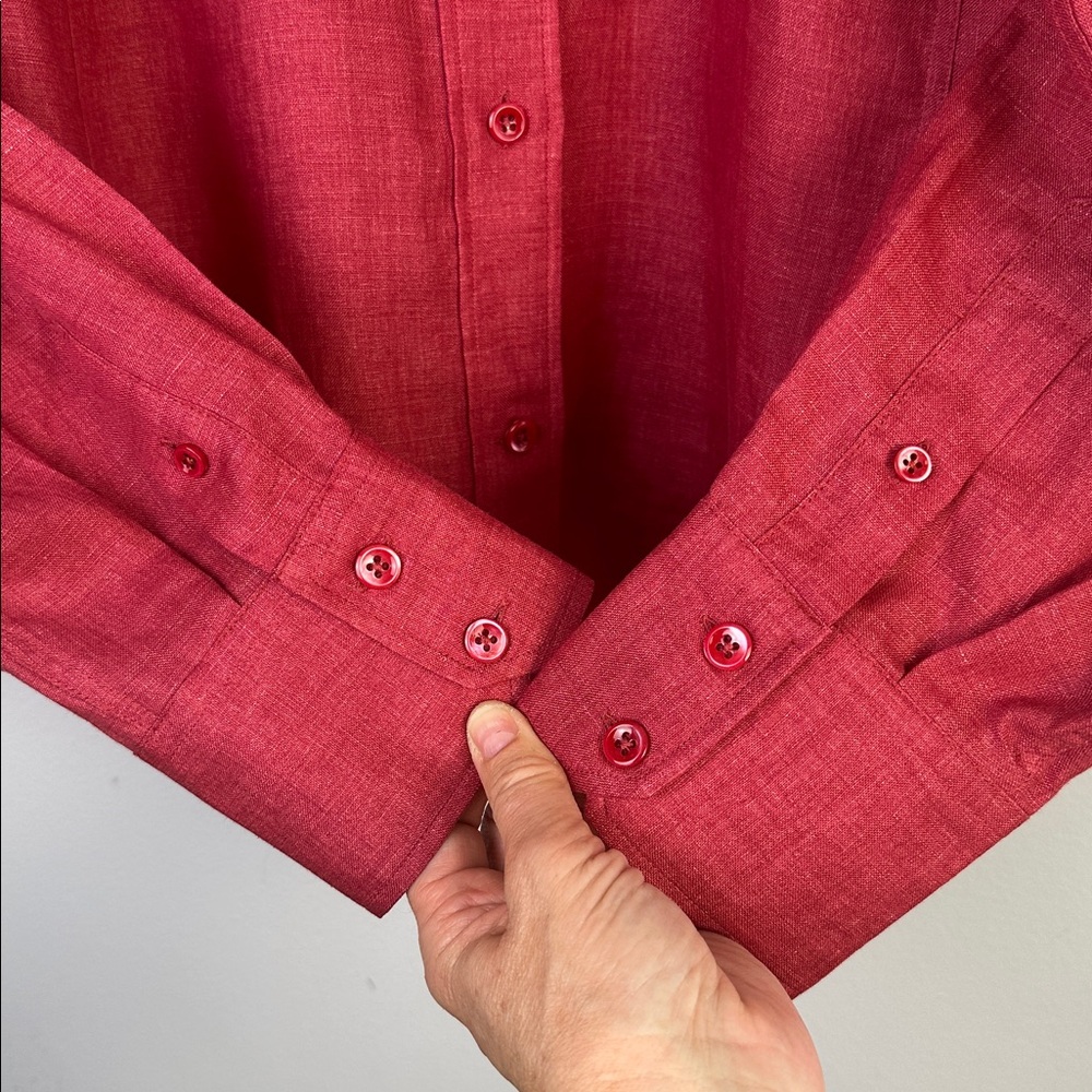 Faconnable !00% Linen Red Button Down Shirt Long Sleeve Collared Hong Kong XL - Picture 14 of 16